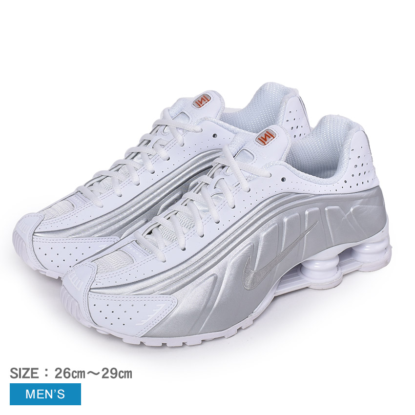 在庫あり 即納 楽天市場 今だけクーポン配布中 ナイキ ショックス R4 スニーカー Nike Shox R4 メンズ ホワイト 白 シルバー 銀 靴 シューズ 通勤 通学 ローカット ハイテク マラソン ランニング ジョギング ウォーキング カジュアル スポーツ 運動 誕生日