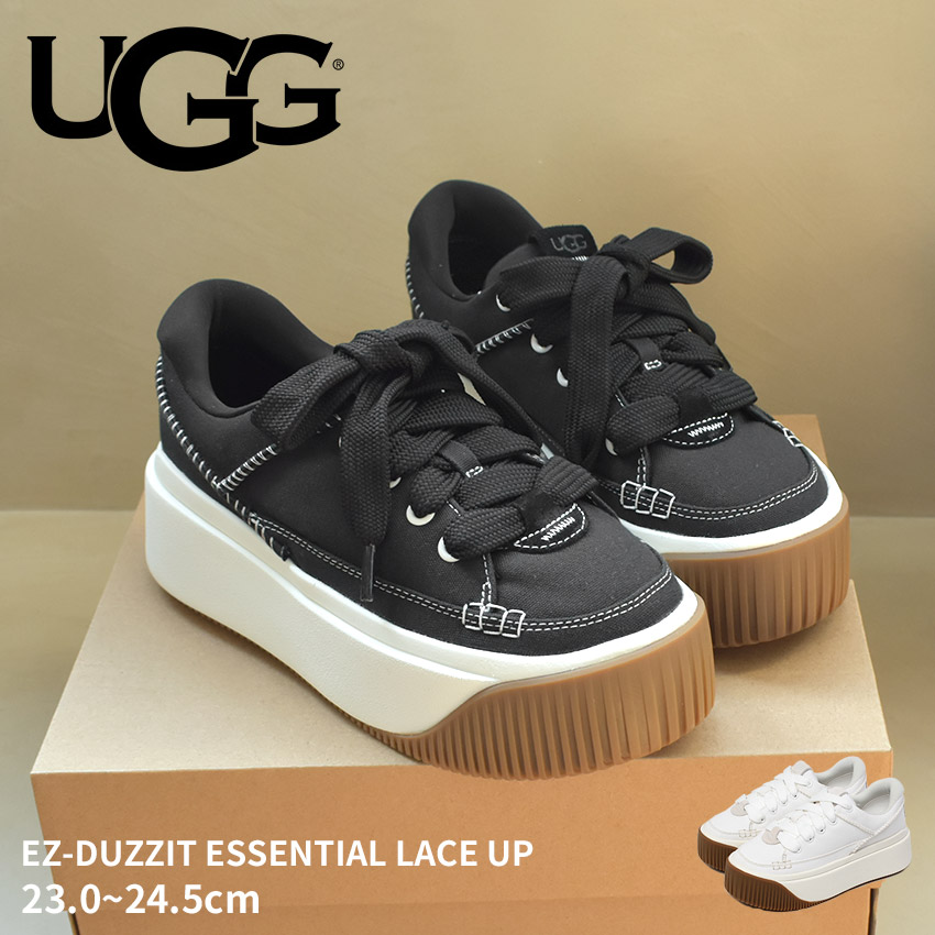 【美品】UGG アグ (24.5) スニーカー ウォーキング 運動靴 希少 ほぼ未使用品】UGG アグ スニーカー レザー 黒 ブラック 24.5cm