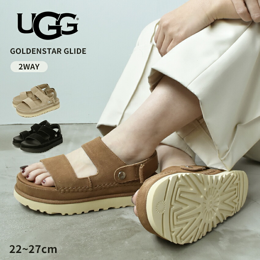 アグ サンダル レディース ゴールデンスター グライド UGG Goldenstar Glide 1167399 靴 シューズ スポーツサンダル ストラップサンダル 厚底 ブランド 無地 カジュアル シンプル 面ファスナー おしゃれ ロゴ 本革 レザー ブラウン 茶|slz|｜Z-MALL