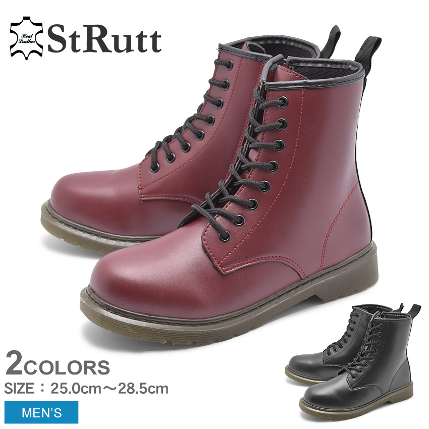 楽天市場 50周年クーポン発行 サイドジップ 8ホール ブーツ メンズ レースアップ ストラット Strutt St 302 8hole Boots メンズ 全2色 黒 赤 シューズ 靴 くつコレ
