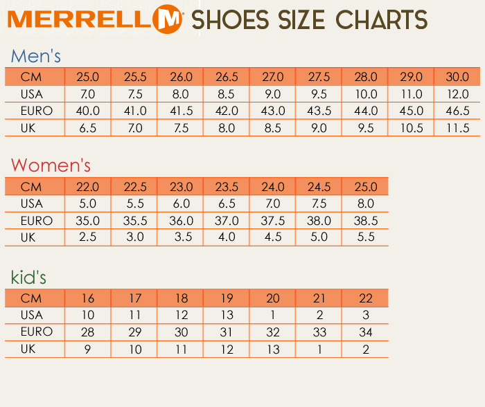 Merrell Shoe Size Chart