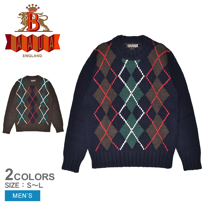 バラクータ セーター メンズ CREWNECK ARGYLE BARACUTA BRMAG0198 ウェア トップス セーター クルーネック 長袖 ウエア ブランド カジュアル シンプル クラシカル おしゃれ アーガイル柄 柄 ゆったり ネイビー 紺 ブラック 黒|slz|
