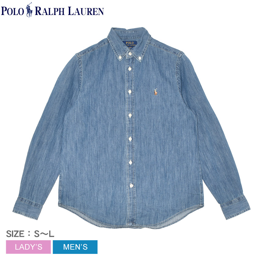 ポロ ラルフ ローレン 長袖シャツ メンズ レディース コットン シャンブレー シャツ POLO RALPH LAUREN 323713843 ウェア トップス 長袖 襟付き 衿付き 刺繍 ボタンダウン デニムシャツ ブランド ロゴ シンプル カジュアル きれいめ