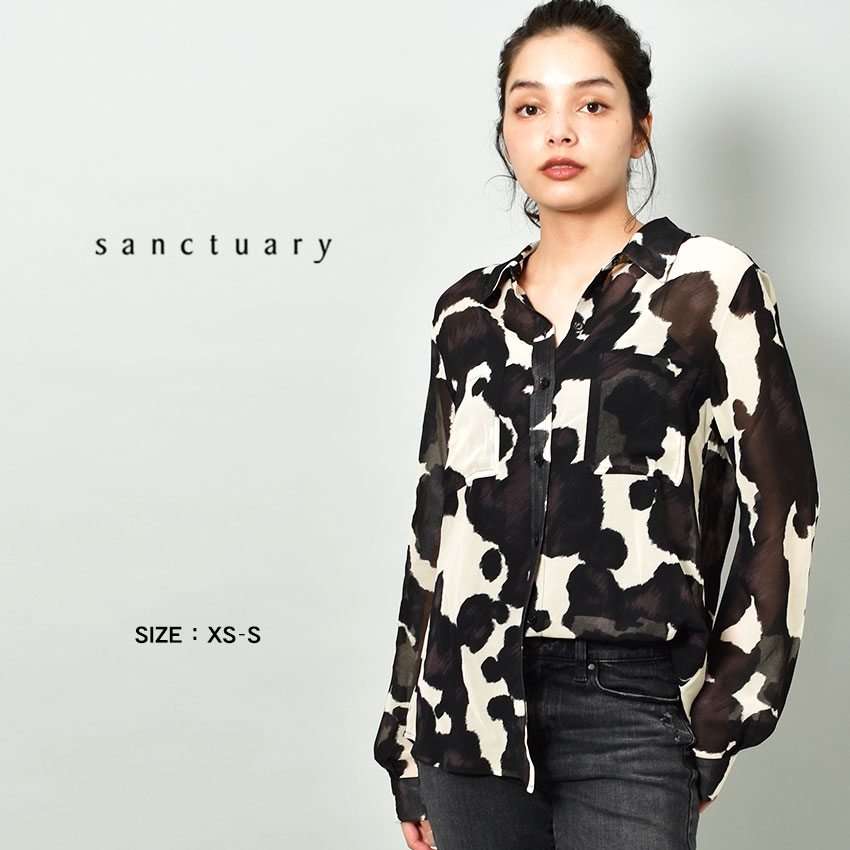 憧れの レディース Sanctuary 長袖シャツ Top Sunday To Monday 今だけクーポン配布中 サンクチュアリ Cb18h29 ギフト プレゼント 誕生日 動物 アニマル柄 透け感 フェミニン カジュアル デザイン 人気 おしゃれ 長袖 トップス ベージュ 黒 ブラック シャツ ブラウス