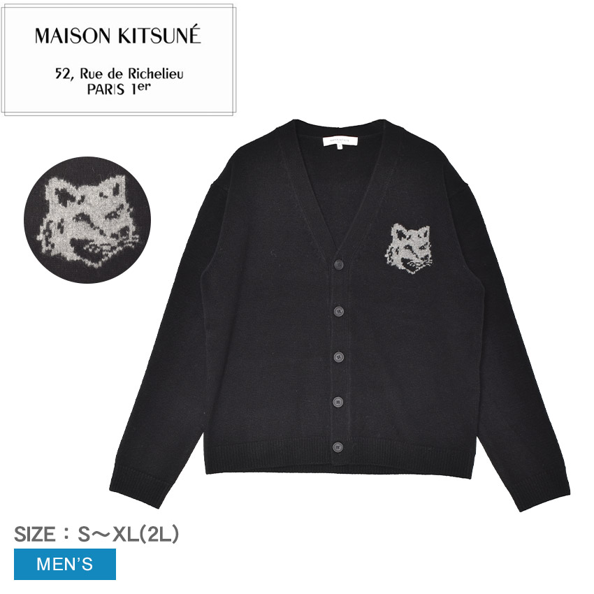 メゾンキツネ カーディガン メンズ フォックスヘッド インターシャ メリノ カーディガン MAISON KITSUNE PM00509KM0329 ウエア 長袖 アウター 上着 羽織 トップス カジュアル シンプル ブランド 長袖 きつね キツネ 狐 ボタン リブ|slz|