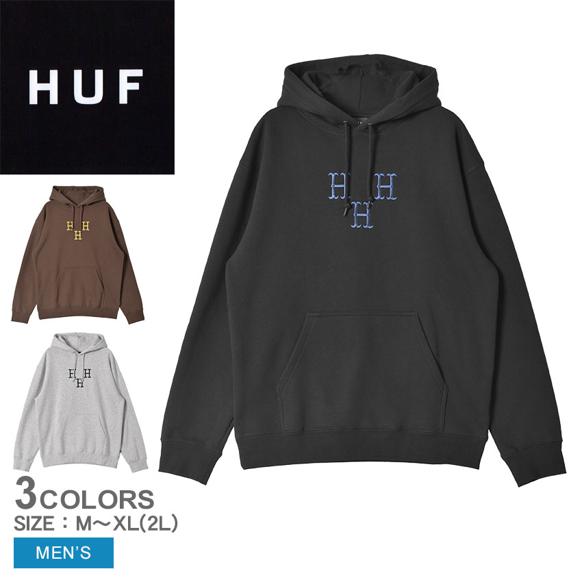 ハフ パーカー メンズ HAT TRICK PULLOVER HOODIE HUF PF00615 ウェア トップス プルオーバーパーカー スウェット スエット ロゴ フード 長袖 フード カンガルーポケット カジュアル ストリート スケーター スケボー ブランド 刺繍|slz|｜Z-MALL