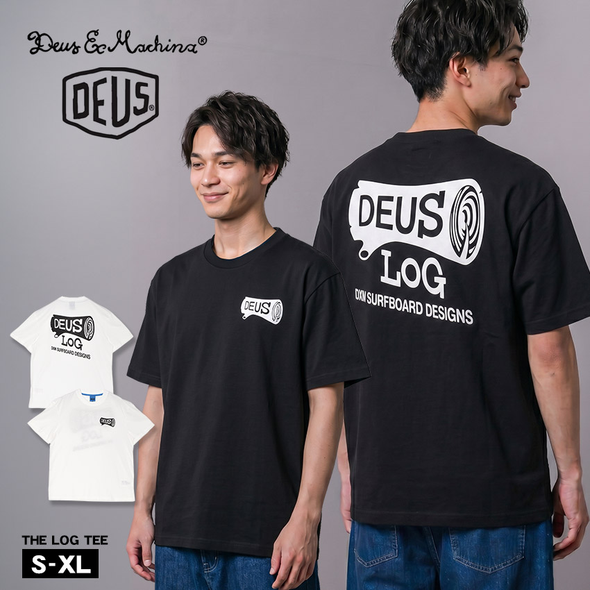 デウス エクス マキナ 半袖Tシャツ メンズ THE LOG TEE DEUS EX MACHINA DMP251001A トップス 半袖 シンプル ウェア クルーネック カジュアル ベーシック ロゴ プリント バックプリント アウトドア ホワイト 白 ブラック 黒|slz|