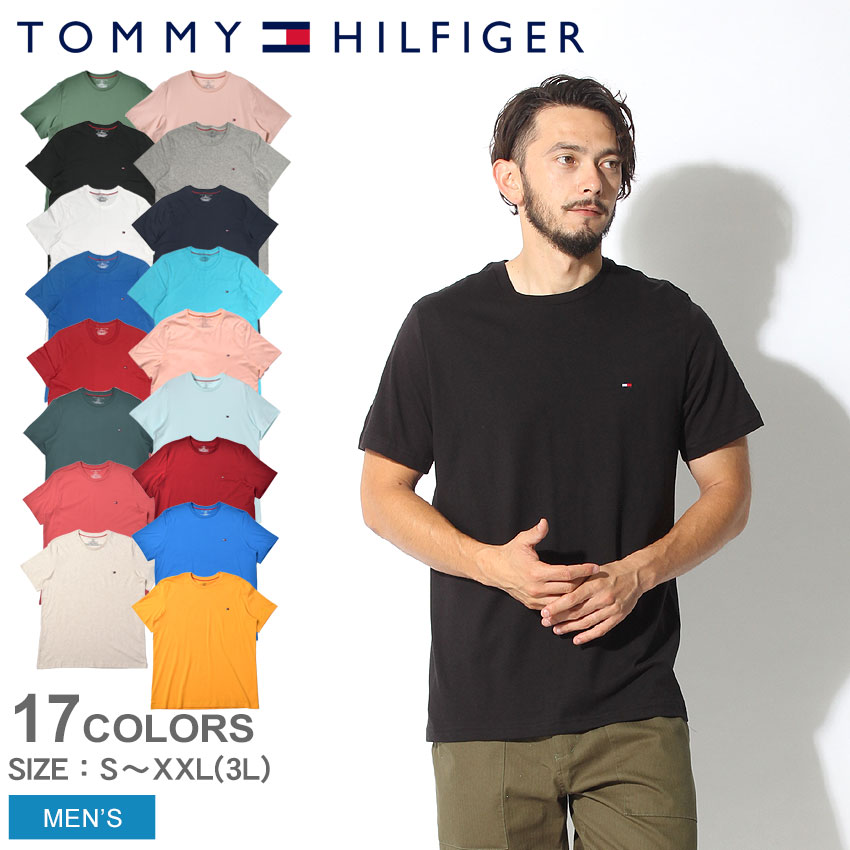 楽天市場 限定0円クーポン配布 メール便可 Tommy Hilfiger トミーヒルフィガー Tシャツ メンズ シンプル 綿 コットン コア フラッグ 09t3139 クルーネック 無地 大きいサイズ クールビズ 夏 服 半袖 トップス おしゃれ ピンク グレー 黒 水色 青 ブルー Via