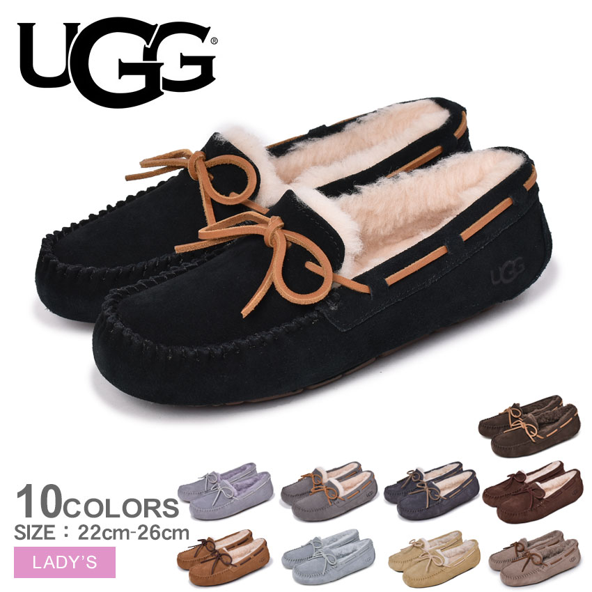 レディース もこもこ モカシン Ugg ブランド ぺたんこ アグ ファー アグ ダコタ Dakota フラット シューズ リボン ボア ムートン もこもこ あったか 防寒 保温 スエード カジュアル おしゃれ ブランド 売れ筋 プレゼント ベージュ 茶 ブラック 黒 ブラウン Z