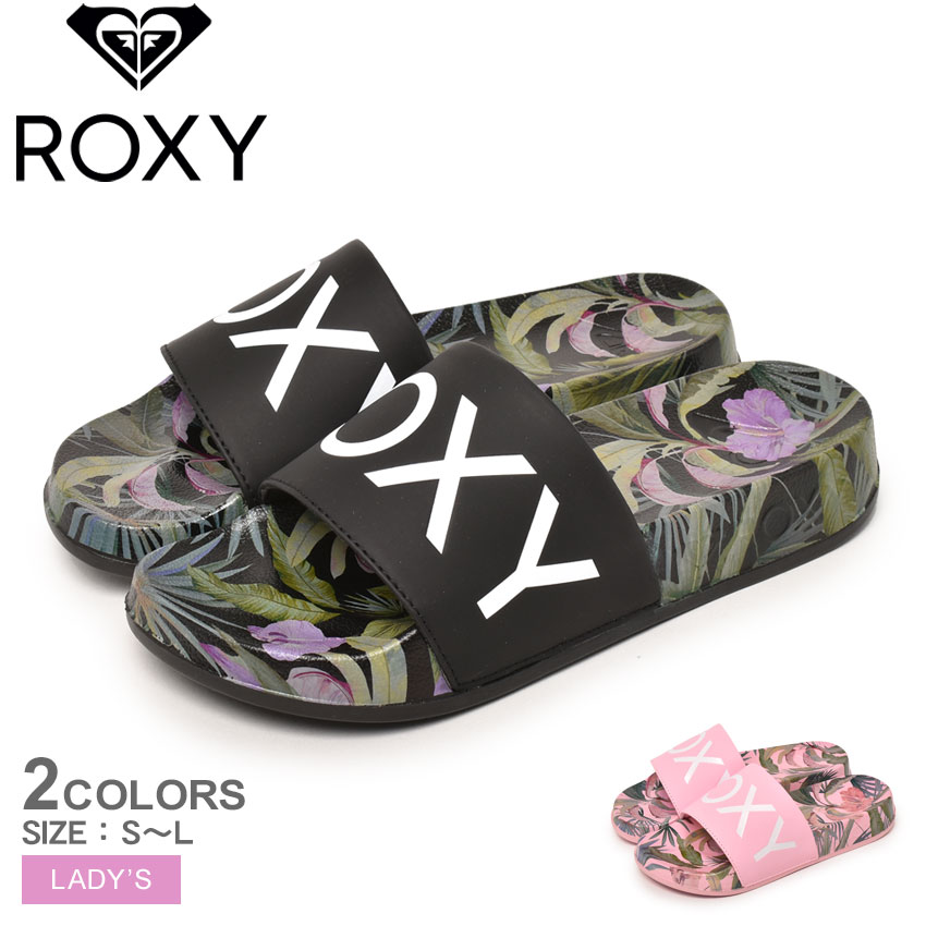 クーポンでさらに50円引き ロキシー サンダル レディース Slippy Printed Plus Roxy Rsd シャワーサンダル シャワサン スポーツサンダル スポサン シューズ ブランド スポーティ ロゴ ボタニカル柄 サーフ カジュアル 靴 総柄 かわいい おしゃれ ブラック 黒