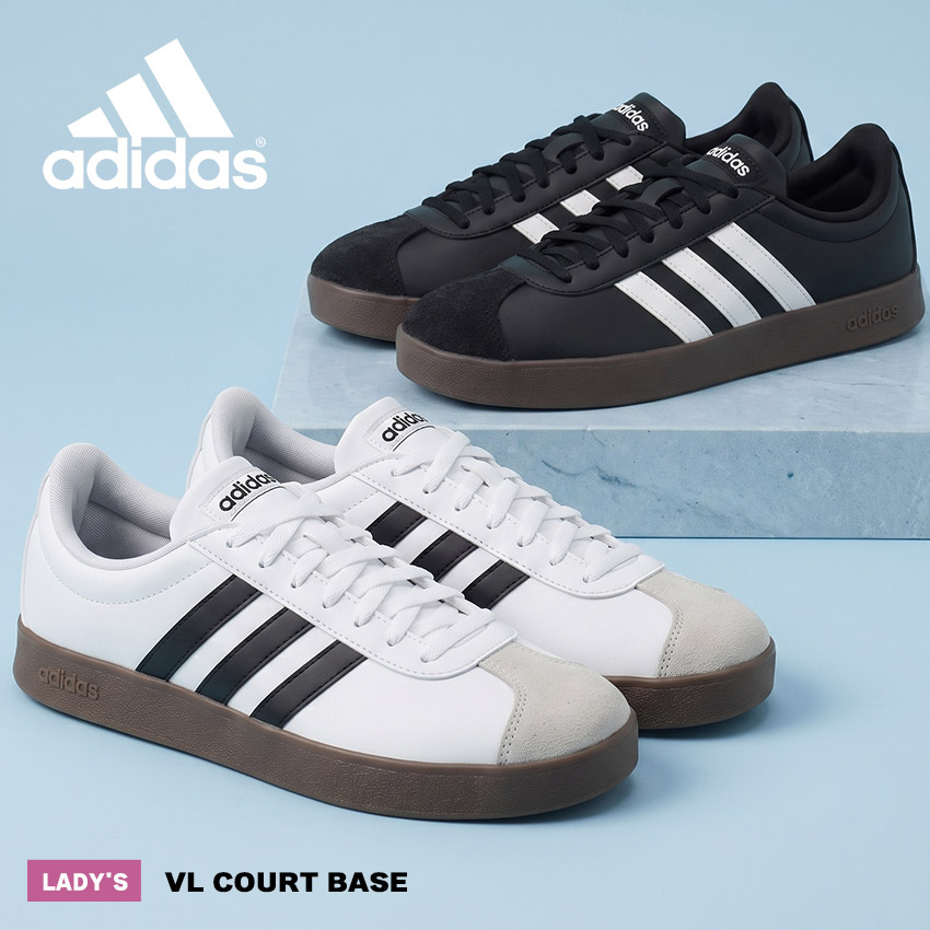 アディダス VL コート ベース スニーカー レディース ホワイト 白 ブラック 黒 ADIDAS VL COURT BASE 靴 シューズ ローカット アウトドア スポーツ タウンユース カジュアル シンプル スポーティ スリーストライプス レースアップ 国内正規品|slz|