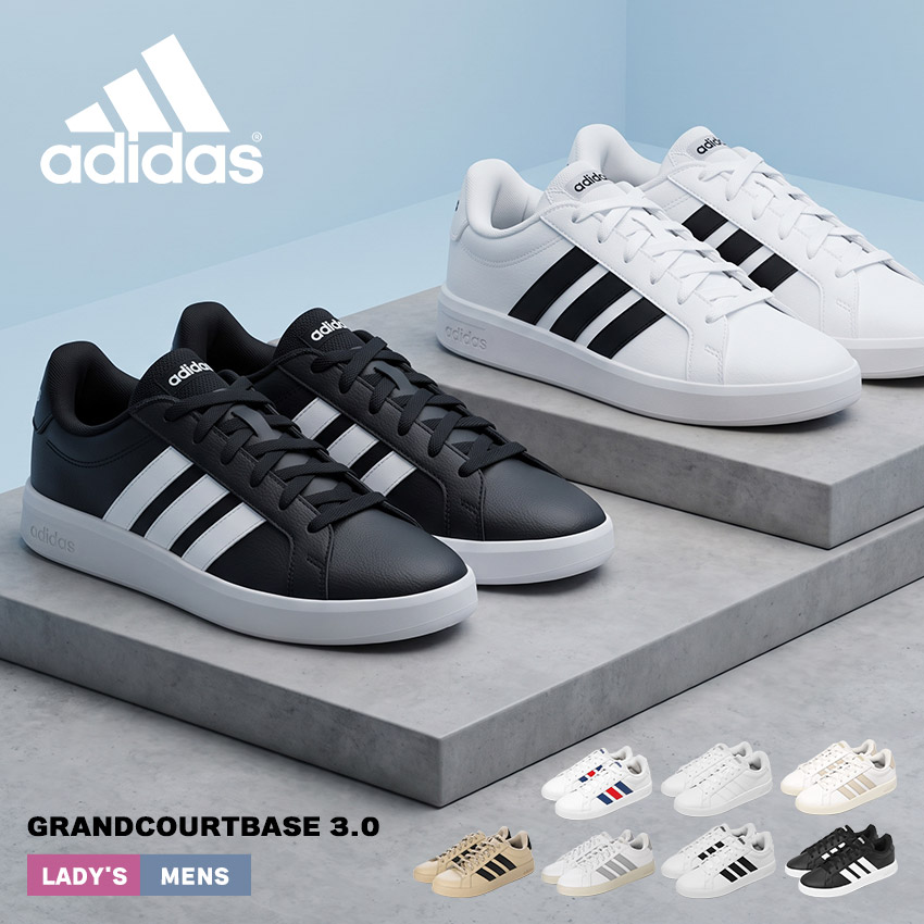 アディダス グランドコートベース3.0 スニーカー メンズ レディース ホワイト 白 ブラック 黒 ADIDAS GRANDCOURTBASE 3.0 OOS65 シューズ 靴 ブランド ローカット シンプル スポーティ カジュアル スリーストライプス タウンユース 国内正規品|slz|