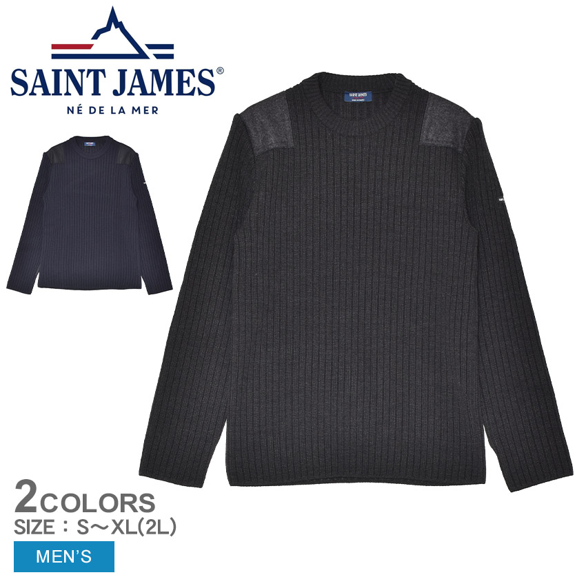 セントジェームス グーヴェルネイル ミリタリージャンパー セーター メンズ ネイビー 紺 ブラック 黒 SAINT JAMES Gouvernail military inspired jumper 7129 トップス 長袖 カットソー ラウンドネック ロングスリーブ