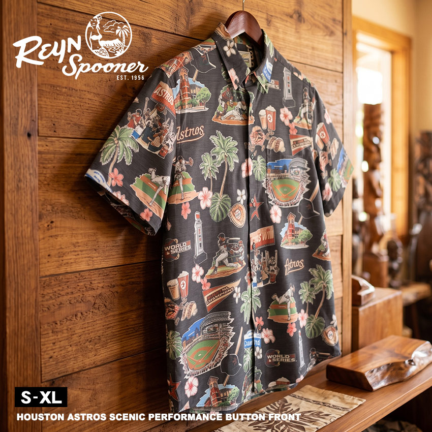【SALE★max14％オフ！】レインスプーナー HOUSTON ASTROS SCENIC PERFORMANCE BUTTON FRONT 半袖シャツ メンズ マルチカラー REYNSPOONER M680113125 MLB メジャーリーグベースボール コラボ ヒューストン・アストロズ トップス シャツ ウェア ウエア 半袖|slz|