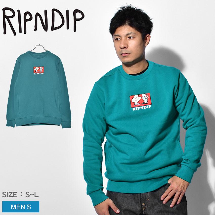 宅送 Ripndip スウェット メンズ ラブ イズ ブラインド クルーセーター リップンディップ Love Is Blind Crew Sweater Rnd4708 トップス 長袖 ブランド ストリート 猫 カジュアル 刺繍 ロゴ ワンポイント シンプル ブルー グリーン Z Sports 現金特価