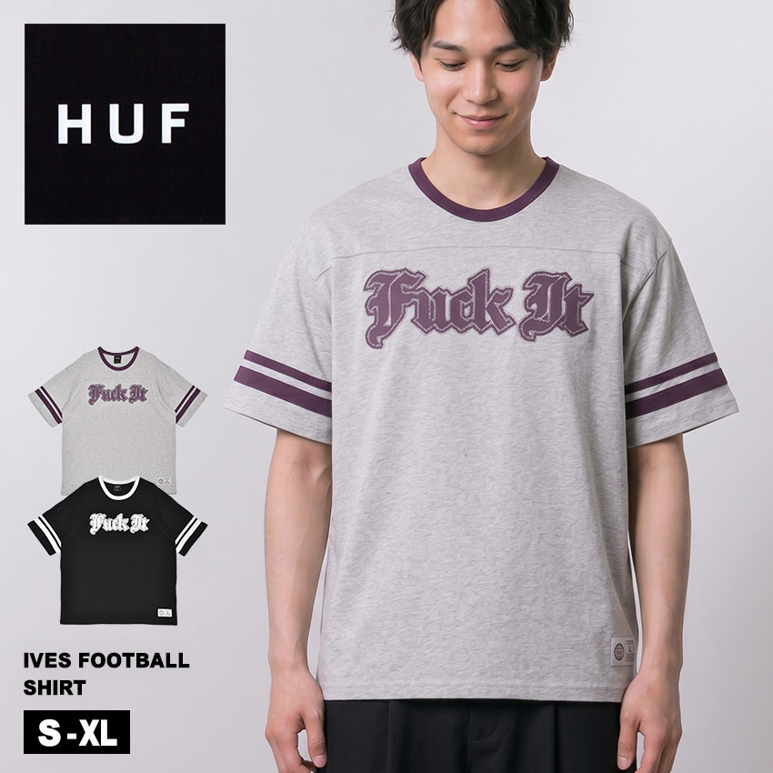 ハフ IVES FOOTBALL SHIRT 半袖Tシャツ メンズ グレー ブラック 黒 HUF KN00548 ウェア カットソー トップス 半袖 カジュアル おしゃれ フットボールシャツ バインディングカラー デジタルアート アートプリント オーバーサイズ ストリート|slz|
