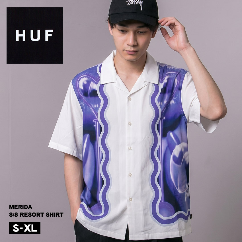 ハフ BUBBLE S/S RESORT SHIRT 半袖シャツ メンズ マルチカラー HUF BU00243 シャツ トップス カジュアルシャツ ブランド サーフ カジュアル スポーティ スケボー スケーター スケートボード 半袖 プリント おしゃれ アートワーク|slz|