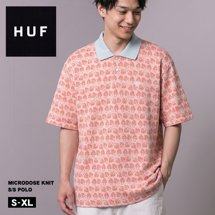 ハフ MICRODOSE KNIT S/S POLO ニットポロシャツ メンズ レッド 赤 HUF KN00547 ウェア ポロ カットソー 襟付き 衿付き トップス 半袖 カジュアル おしゃれ 春夏 ユニセックス ジャガード ジャガード織 柄 レトロ オーバーサイズ|slz|