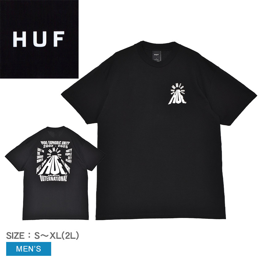 ハフ EUPHORIC UNITY S/S TEE 半袖Ｔシャツ メンズ ブラック 黒 HUF TS02450 レディース ユニセックス ストリートファッション スケートボード スケーター バックプリント ロゴ ワンウォッシュ 空紡天竺 アメリカ綿 アウトドア レジャー