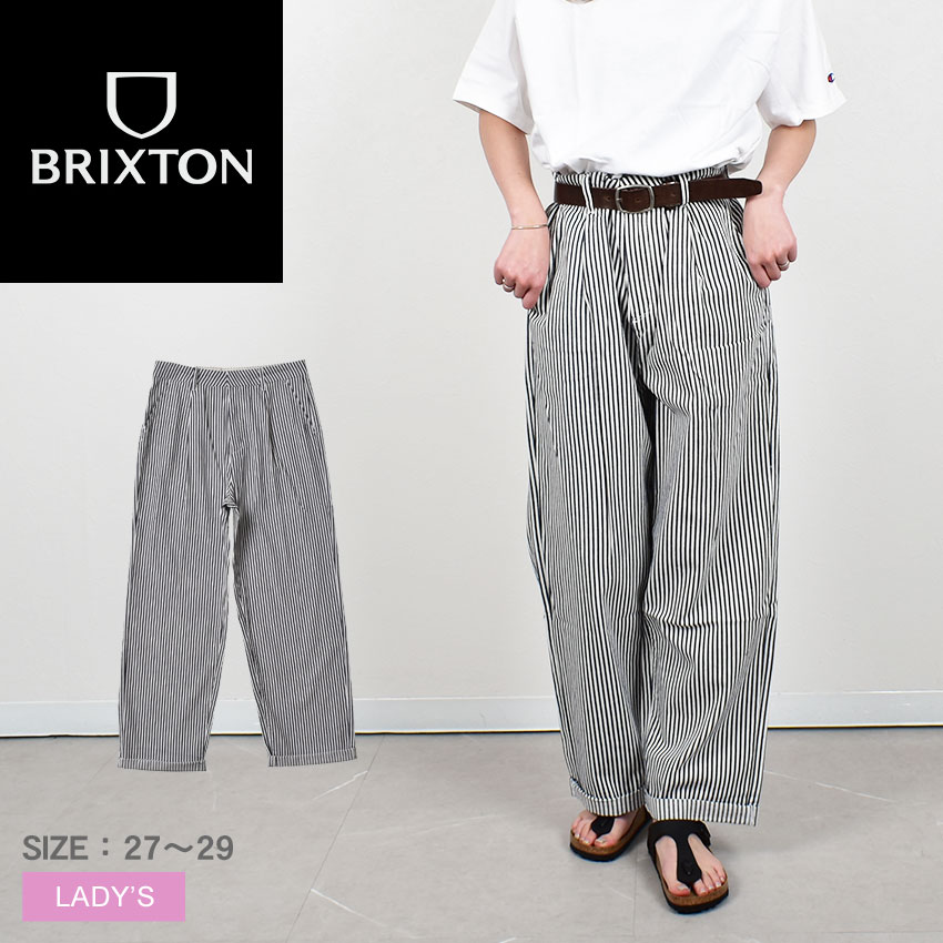 ブリクストン VICTORY TROUSER PANT パンツ レディース ネイビー 紺 BRIXTON 04227 ウエア 長ズボン ズボン ボトムス ストライプ 総柄 ブランド ストリート カジュアル リラックスフィット ハイウエスト おしゃれ