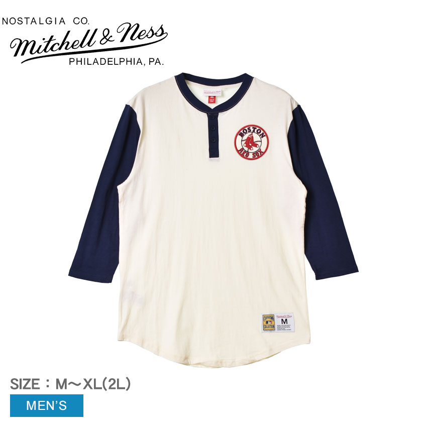 ミッチェルアンドネス ボストン・レッドソックス MLB アイコン ヘンリーシャツ ヘンリーシャツ メンズ レッド 赤 ネイビー 紺 ホワイト 白 MITCHELL ＆ NESS Boston Red Sox MLB Icon Henley THNL3210-BRSYYPPPCREA Henley ヘンリー MLB｜Z-SPORTS