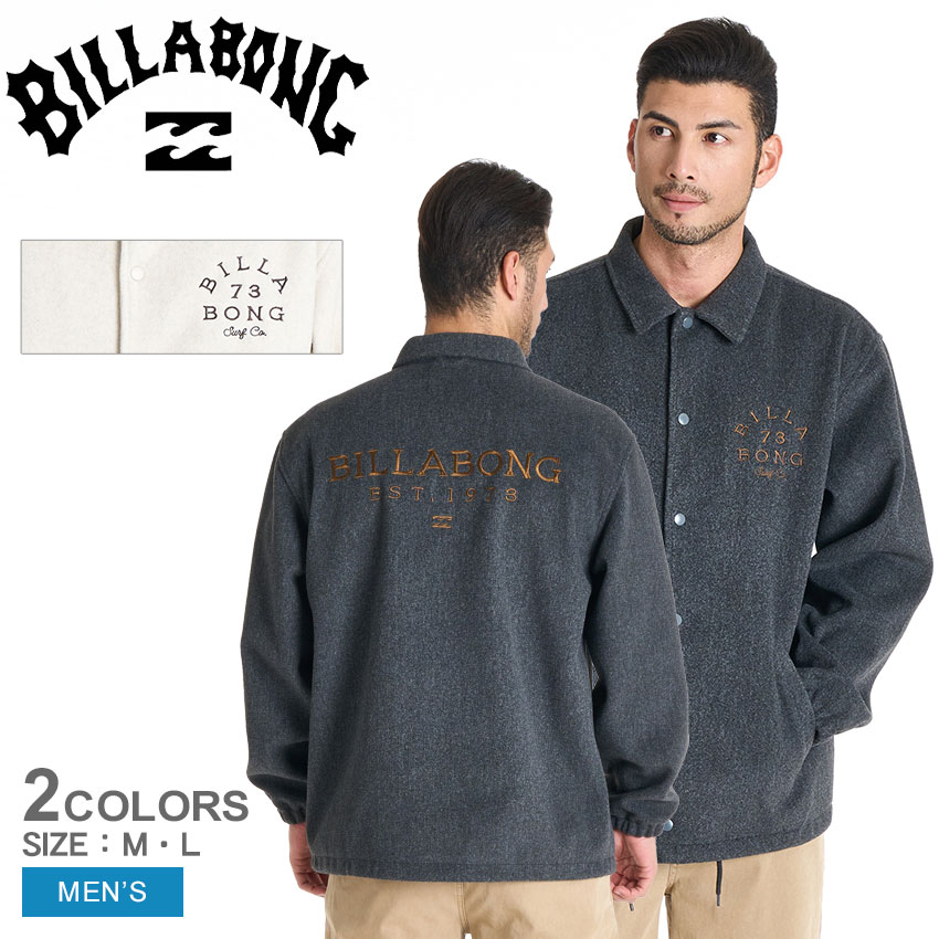 ビラボン コーチジャケット メンズ ブラック 黒 ホワイト 白 BILLABONG MELTON COACH ジャケット BF012752 アウター バックプリント 刺繍 刺しゅう ジャケット ボタン カジュアル シンプル 襟付き おしゃれ シンプル ブランド ストリート 国内正規品|slz|