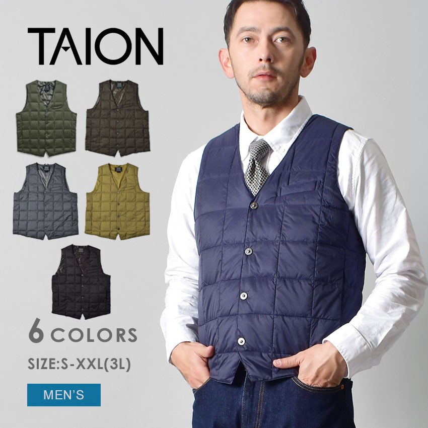 【楽天市場】タイオン Vネック ボタンダウン ジレ ダウンベスト メンズ ブラック 黒 ネイビー 紺 ベージュ TAION V NECK ...