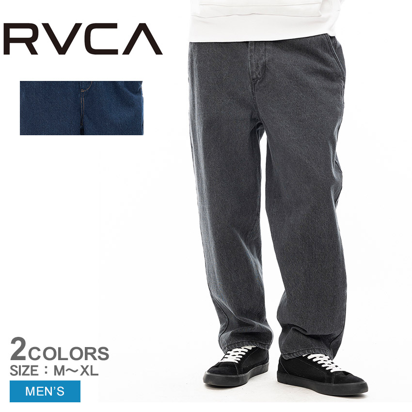 ルーカ 24/7 ロングパンツ パンツ メンズ ブルー 青 ネイビー 紺 RVCA 24/7　LONGPANTS BE042722 ワイドストレート デニム コーデュロイ トレンド カジュアル ストリート ゆったり ボトムス ウエストゴム シャーリング 六角形ロゴ パッチ