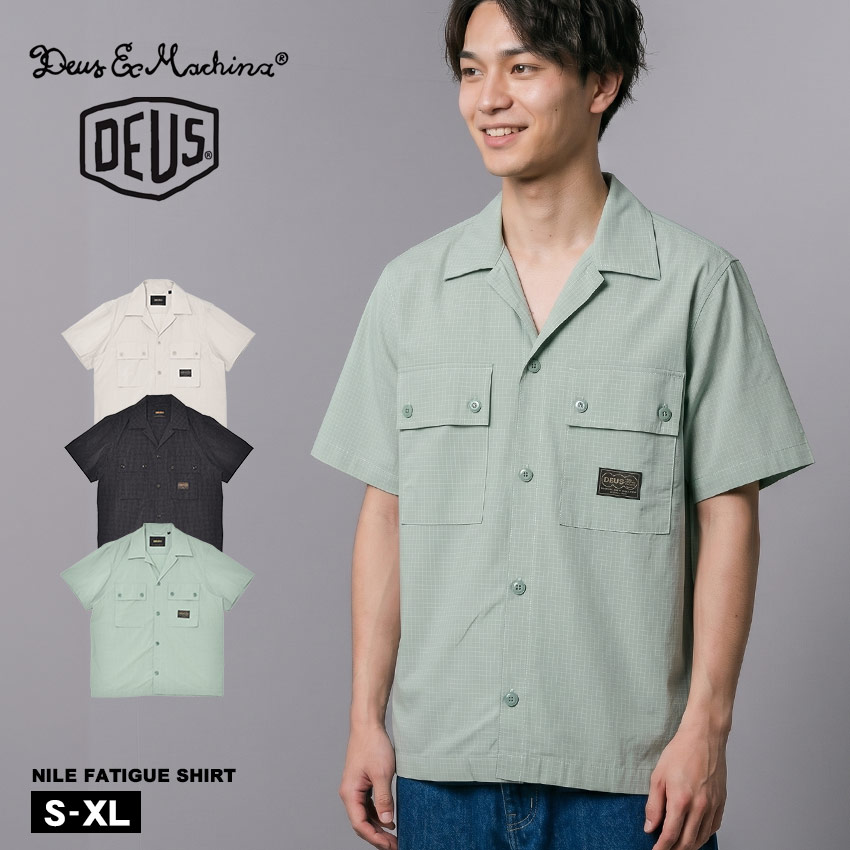 【ネコポス配送】 デウス エクス マキナ NILE FATIGUE SHIRT 半袖シャツ メンズ ベージュ ブラック 黒 DEUS EX MACHINA DMP255933 ウェア トップス 半袖 シャツ カジュアル シンプル おしゃれ ポケット ボタン サーファー ブランド グリーン 緑