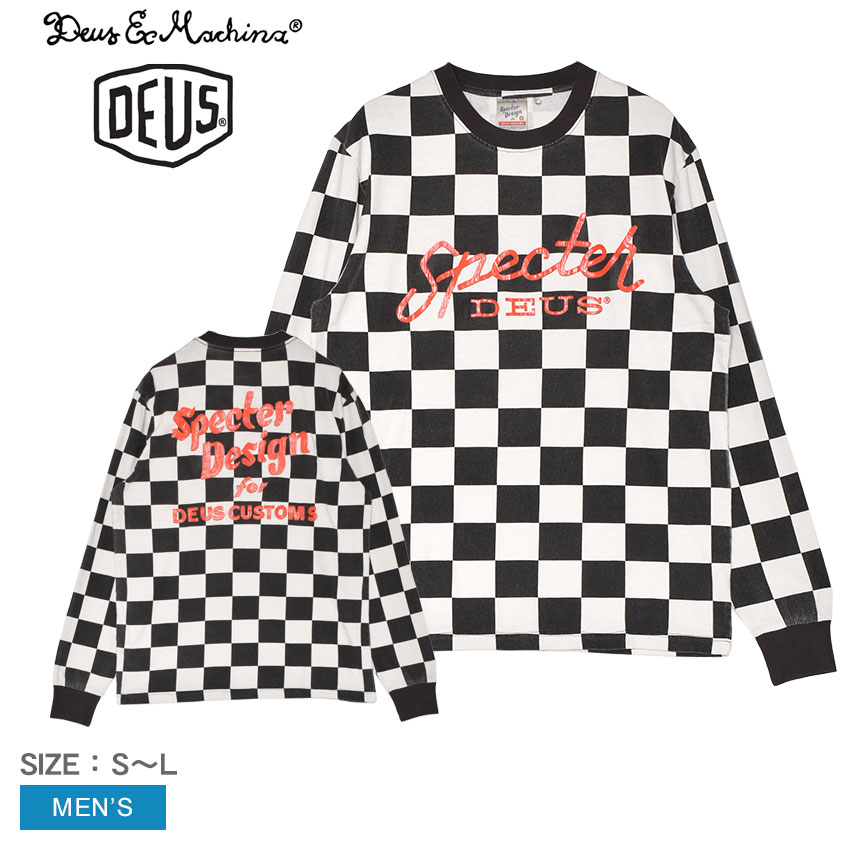 デウス エクス マキナ SPECTER LS TEE 長袖Tシャツ メンズ ブラック 黒 ホワイト 白 DEUS EX MACHINA DMF241685 ウエア トップス クルーネック ブランド スポーティ カジュアル ロゴ 長袖 ロングスリーブ おしゃれ チェッカー柄