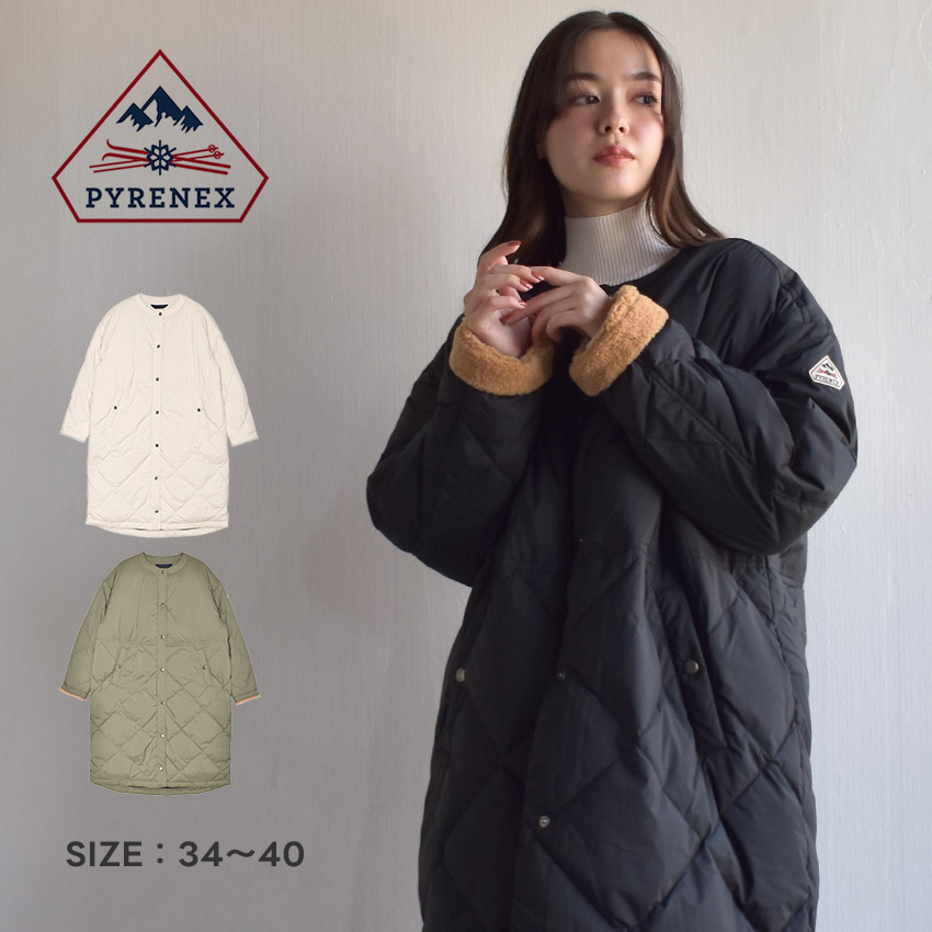 ピレネックス ブロッサム ダウンコート レディース ブラック 黒 ホワイト 白 PYRENEX BLOSSOM HWY010 ロングコート ジャケット アウター ウェア ダウン キルティングコート ノーカラー ロング丈 防寒 保温 長袖 おしゃれ ブランド 56,925円