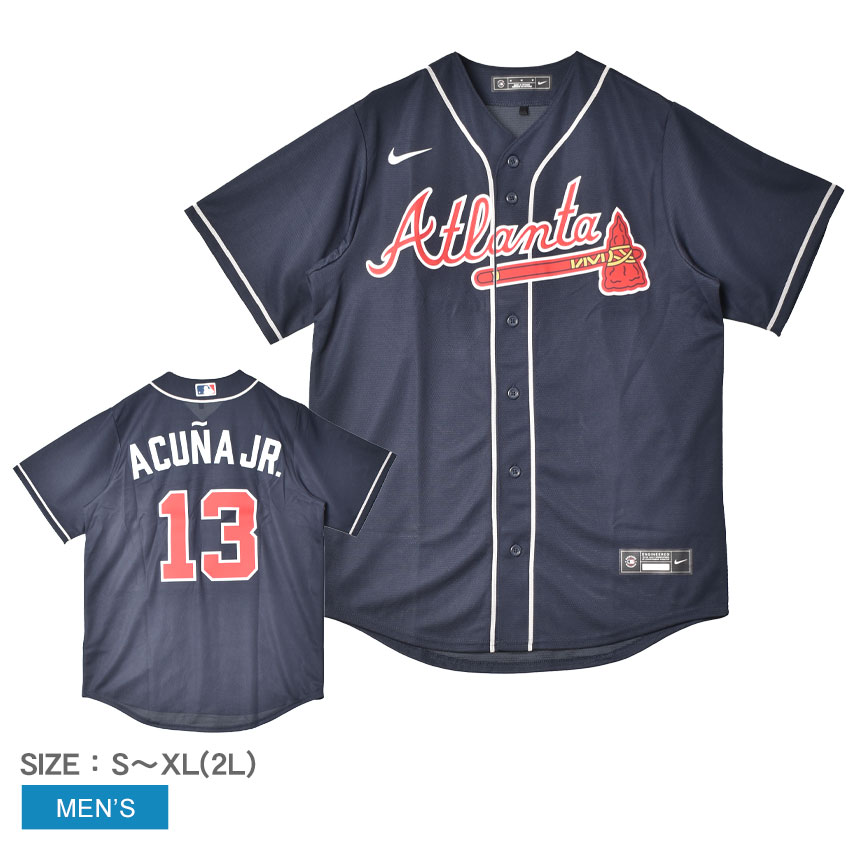 ナイキ Official Replica Jersey ユニフォームシャツ メンズ ネイビー 紺 NIKE T770-AWNZ-AW7-A13 ロナルド・アクーニャ アトランタ・ブレーブス MLB メジャーリーグ ベースボールシャツ ユニフォーム ウェア 半袖 レプリカ 野球 ZSPO