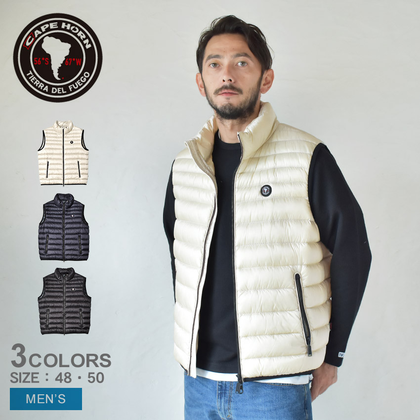 ケープホーン ロカ ベスト ダウンベスト メンズ ブラック 黒 ネイビー 紺 CAPE HORN ROCA VEST 51554 アウター ダウン 防寒 撥水 はっ水 軽量 カジュアル シンプル ロゴ ジップアップ ホワイト 白 クリーム 生成り|slz||Z-SPORTS