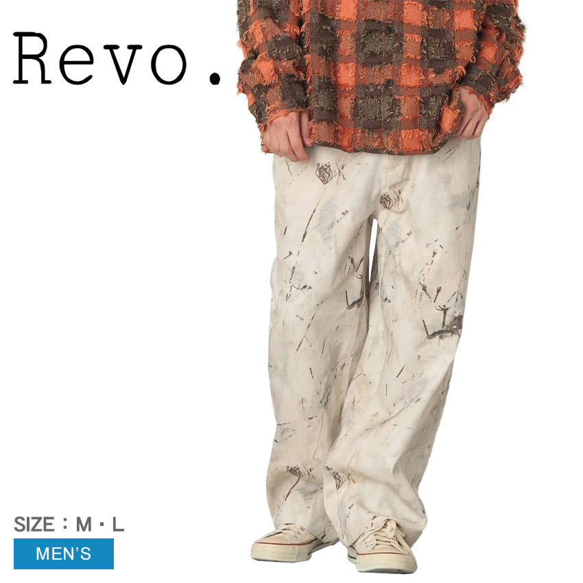 レヴォ オールプリント ツイル ワイドパンツ ロングパンツ メンズ ホワイト 白 Revo. TH-4056 ウェア ボトムス ズボン パンツ 総柄パンツ プリント ツイルパンツ ワイドパンツ ストリート ルーズシルエット ブランド おしゃれ