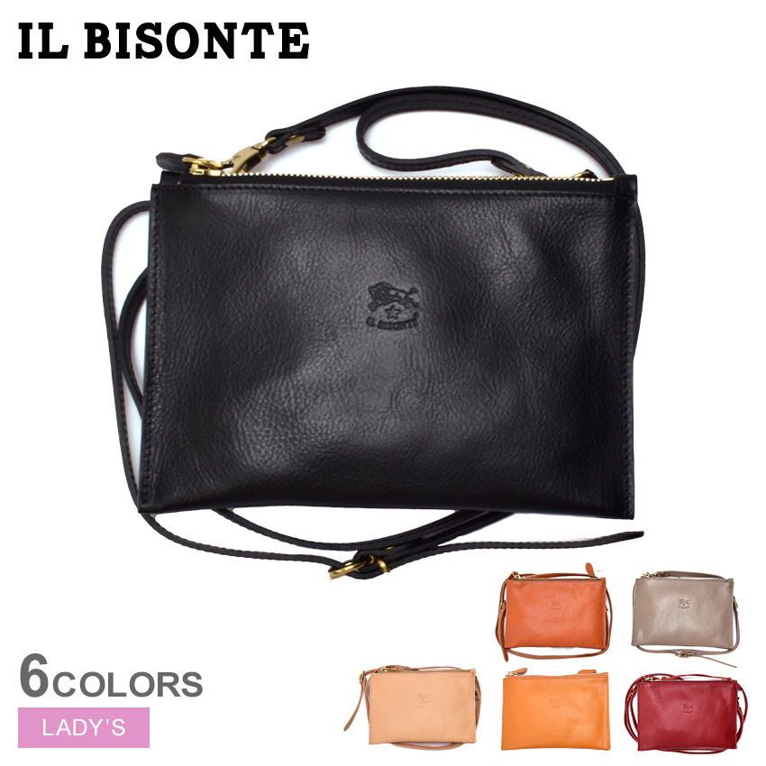 IL BISONTE ブラックショルダーバッグ イルビゾンテ IL BISONTE ブラックレザーショルダーバッグ