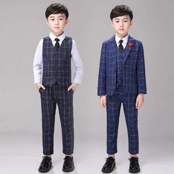 スーツ 男の子 チェック柄 5点セット フォーマルスーツ ベスト付き 子供 ピアノ 発表会 結婚式 お受験 ジュニアスーツ 七五三 子供服 小学校 細身 入学式 卒業式 男児 春 秋 冬 90 100 110 120 130 140 150 160 170 送料無料