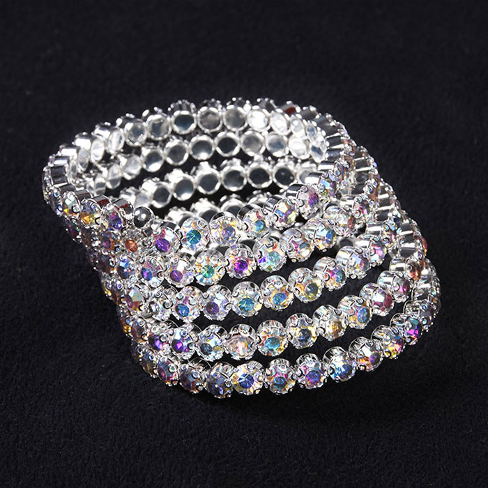 楽天市場】【即納】10連ラインストーンブレスレット オーロラストーン