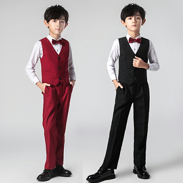 キッズ スーツ 男の子 4点セット フォーマルスーツ 小学生 セットアップ シャツ パンツ ベスト 蝶タイ 100 110 120 130 140 150 160 170 フォーマル 男子 男児 ピアノ 発表会 結婚式 入学式 卒業式 送料無料