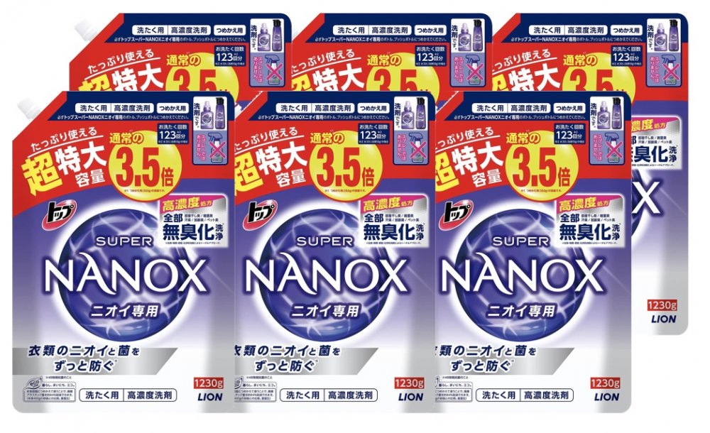 トップ スーパーナノックス ニオイ専用 抗菌 高濃度 洗濯洗剤 液体 つめかえ用 超特大 1230g 6袋セット Andapt Com