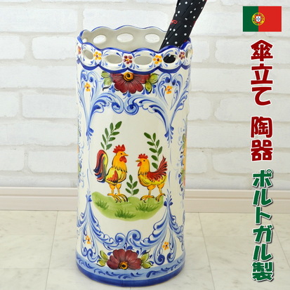 ホワイト陶器製六角形傘立て ポルトガル製 plantashop_10012926