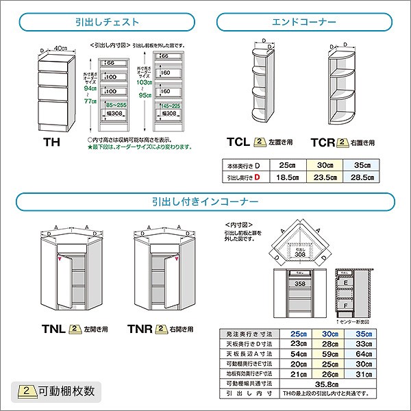 扉シリーズセミオーダーカウンター下収納ぴったりくん引出しチェスト奥行35cm