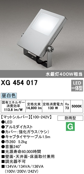 オーデリック 屋外用LEDハイパワー投光器 水銀灯400W相当 期間限定特価