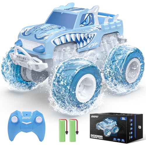 DEERC ラジコン 水陸両用 ラジコンカー オフロード 子供向け 車 RCカー おもちゃ IPX7防水 4WD 操作時間50分 360度回転 2.4GHz 耐衝撃 水遊び 夏休み 小学生 中学生 男の子 女の子 誕生日 入園 こども