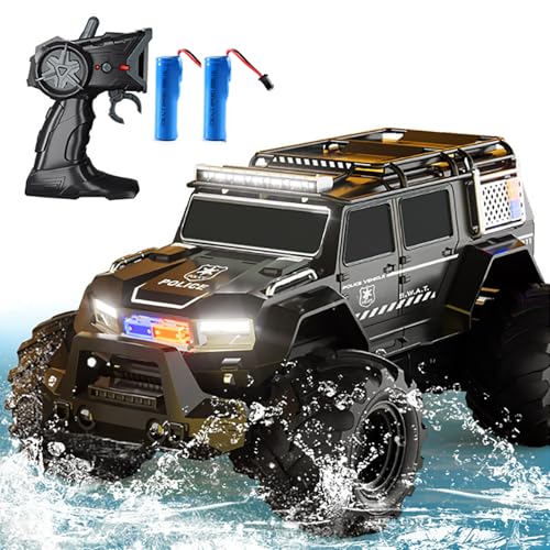 ラジコンカー こども向け オフロード スタントカー RCカー 水陸両用 4WD 四輪駆動 防水 2.4GHz無線操作 USB充電式 LED搭載 玩具 子供 車 の オモチャ 贈り物【付2*充電池】 (黒)