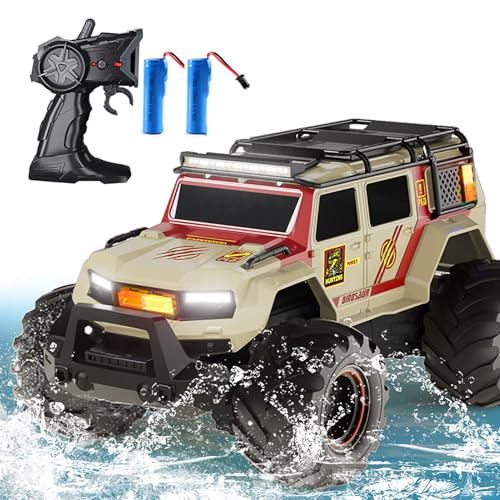 ラジコンカー こども向け オフロード スタントカー RCカー 水陸両用 4WD 四輪駆動 防水 2.4GHz無線操作 USB充電式 LED搭載 玩具 子供 車 の オモチャ 贈り物【付2*充電池】 (オレンジ)
