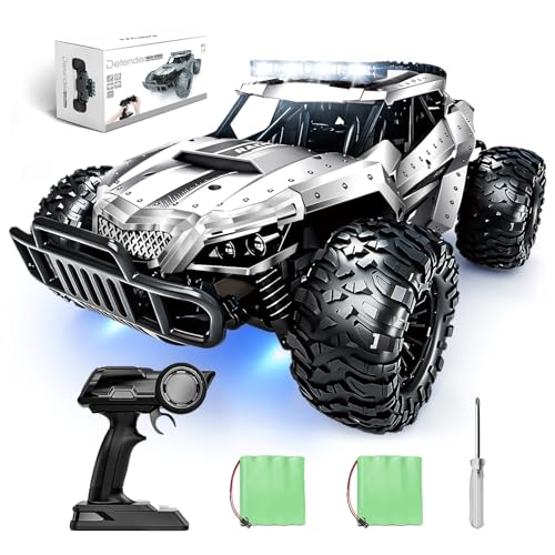 Tecnock ラジコンカー オフロード 2WD RCカーリモコンカー 1:16 カー LEDライト搭載 ラジコン 子供向け おもちゃ バッテリー2個付き 車 男の子 プレゼント 誕生日 シルバー