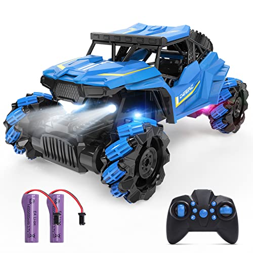 DEERC ラジコンカー 子ども向け ラジコン スタントカー 360°ドリフト RCカー オフロード メカナムホイール 四輪駆動 2.4GHz無線 横方向走行可能 リモコンカー バッテリー2個 おもちゃ 誕生日 プ