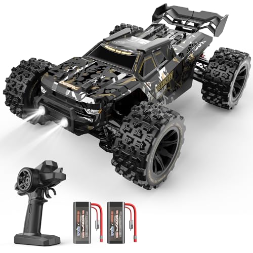 DEERC ラジコンカー オフロード 高速 4WD 1/14 RCカー 時速76km/h 独立懸架 無段階制御 ブラシレスモーター リモコンカー おもちゃ 全地形対応 金属製部品 2段階速度調節 2.4Ghz 3Sリポバッテリー2個