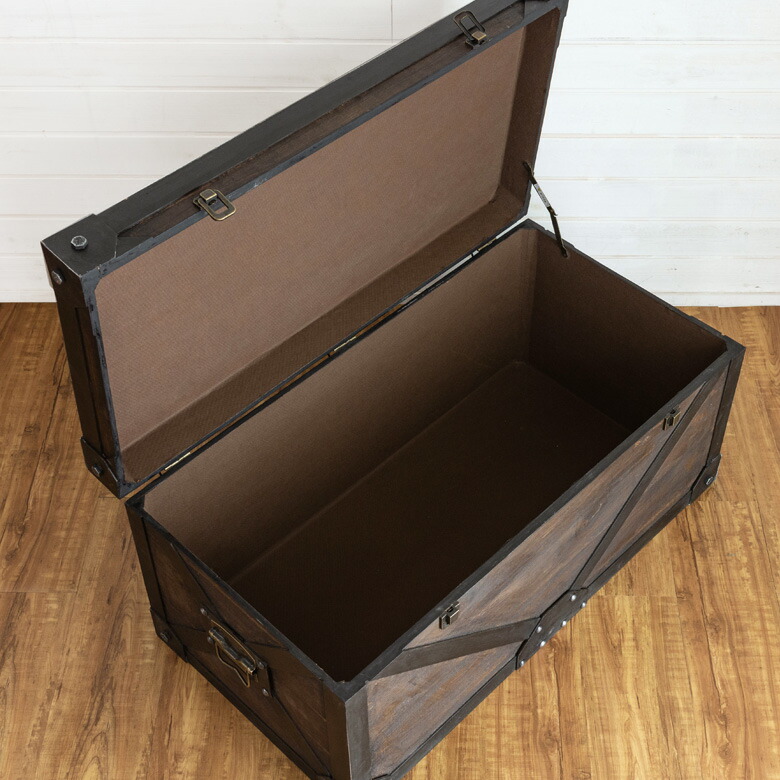 収納ボックス アンティーク風 木製 おしゃれ 蓋付き 四角 大容量 幅cm 奥行44cm ブラウン 高さ40cm ブラウン ブラック 木箱 ウッドボックス トランク 収納 四角 おしゃれ 男前 ヴィンテージ インダストリアル 生活雑貨のネットショップelementsリビング収納