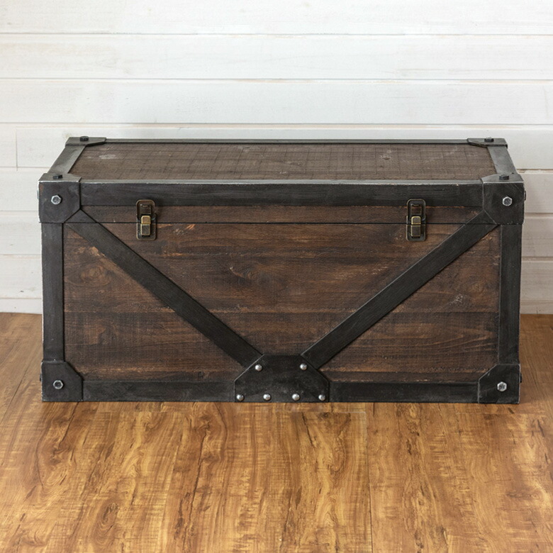 収納ボックス アンティーク風 木製 おしゃれ 蓋付き 四角 大容量 幅cm 奥行44cm ブラウン 高さ40cm ブラウン ブラック 木箱 ウッドボックス トランク 収納 四角 おしゃれ 男前 ヴィンテージ インダストリアル 生活雑貨のネットショップelementsリビング収納